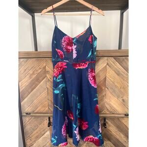 Banana Republic Linen Blend Dress Blue with Tropical Floral Print Size 0